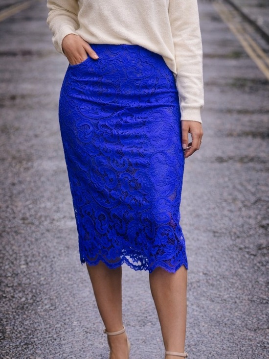 H&M Dresses & Skirts - H&M Cobalt Blue Lace Pencil Skirt Midi Bodycon Size 2